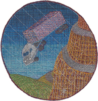 An 18 wheeler truck has gone off a cliff on a mountain.