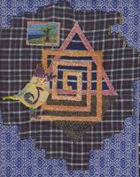 This is an image of a bird with a hat, looking out at the world and at a vision of his favorite tree