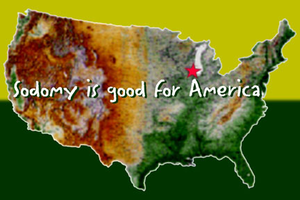 This is a picture of a postcard that reads "Sodomy is good for America." 